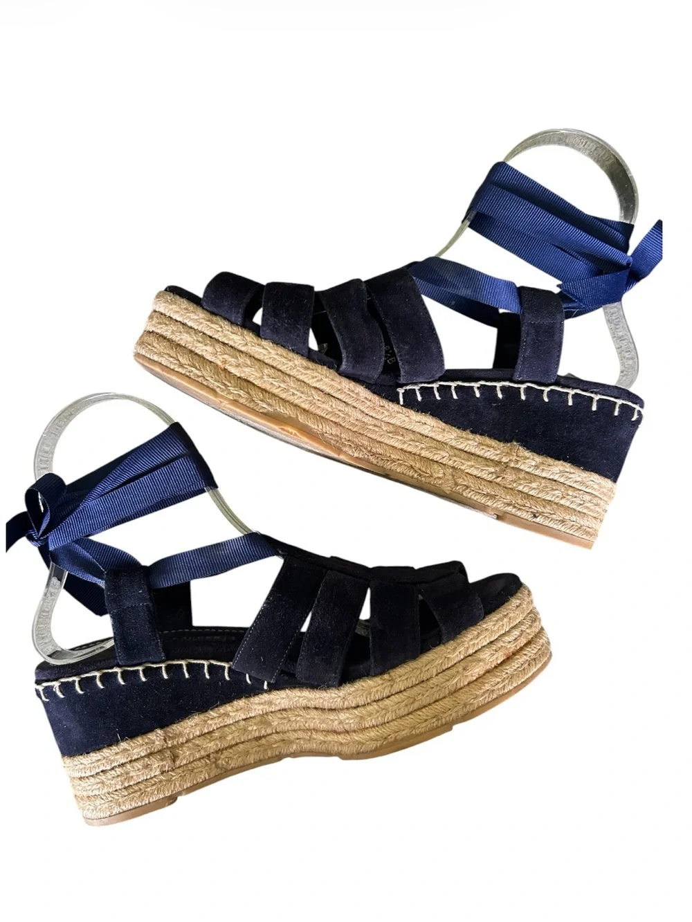 Ralph Lauren Collection Navy Suede Espadrille Wedge Made in Spain 8.5